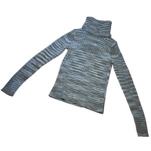 Vintage GAP Small Ribbed Turtleneck Sweater Blue Tan Striped Y2K Holiday 2001